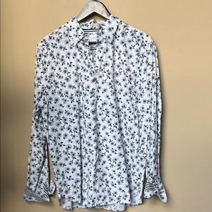 Men's Floral Button-Down Shirt - Blue and White